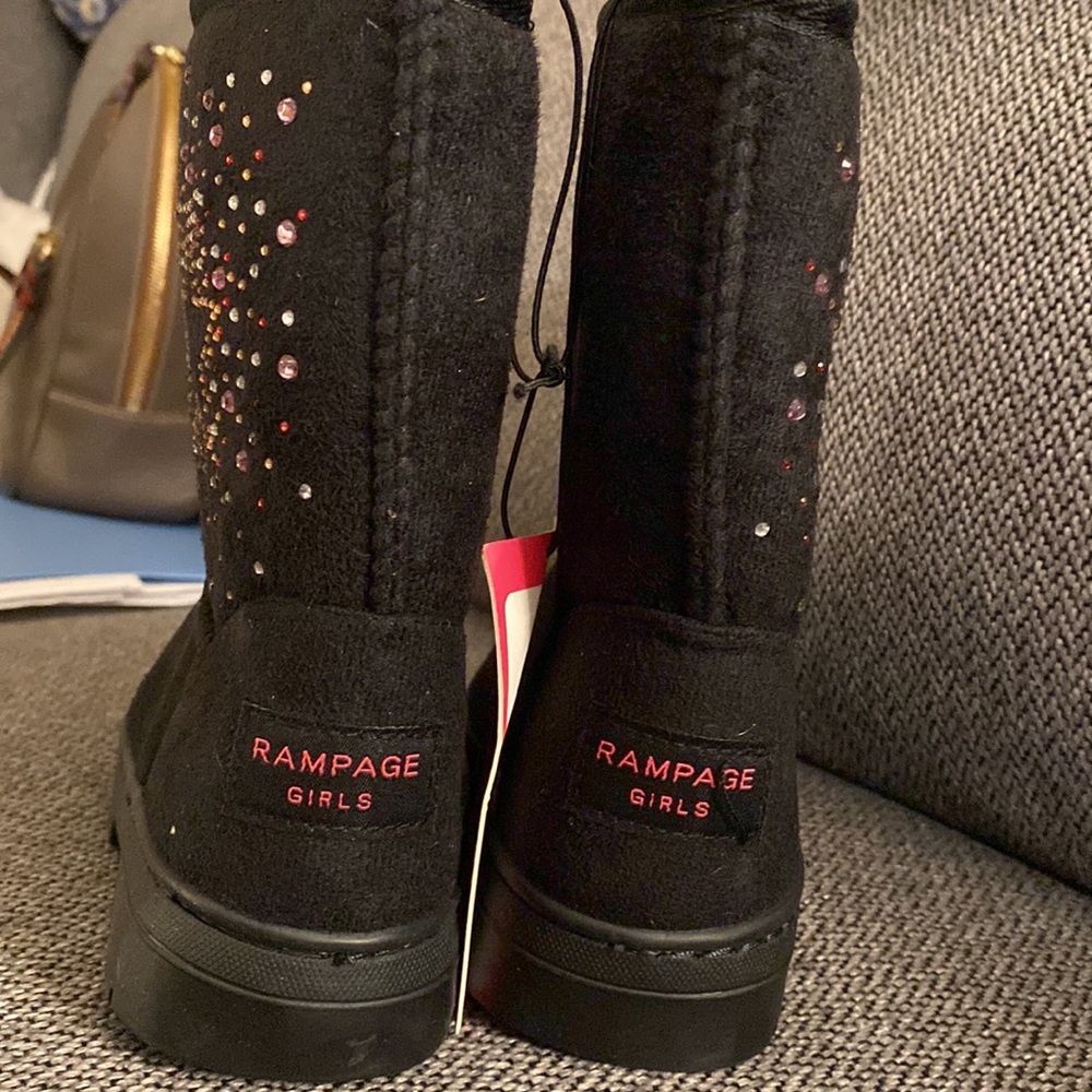 Rampage Girls Black Microsuede Boots with rhinestones